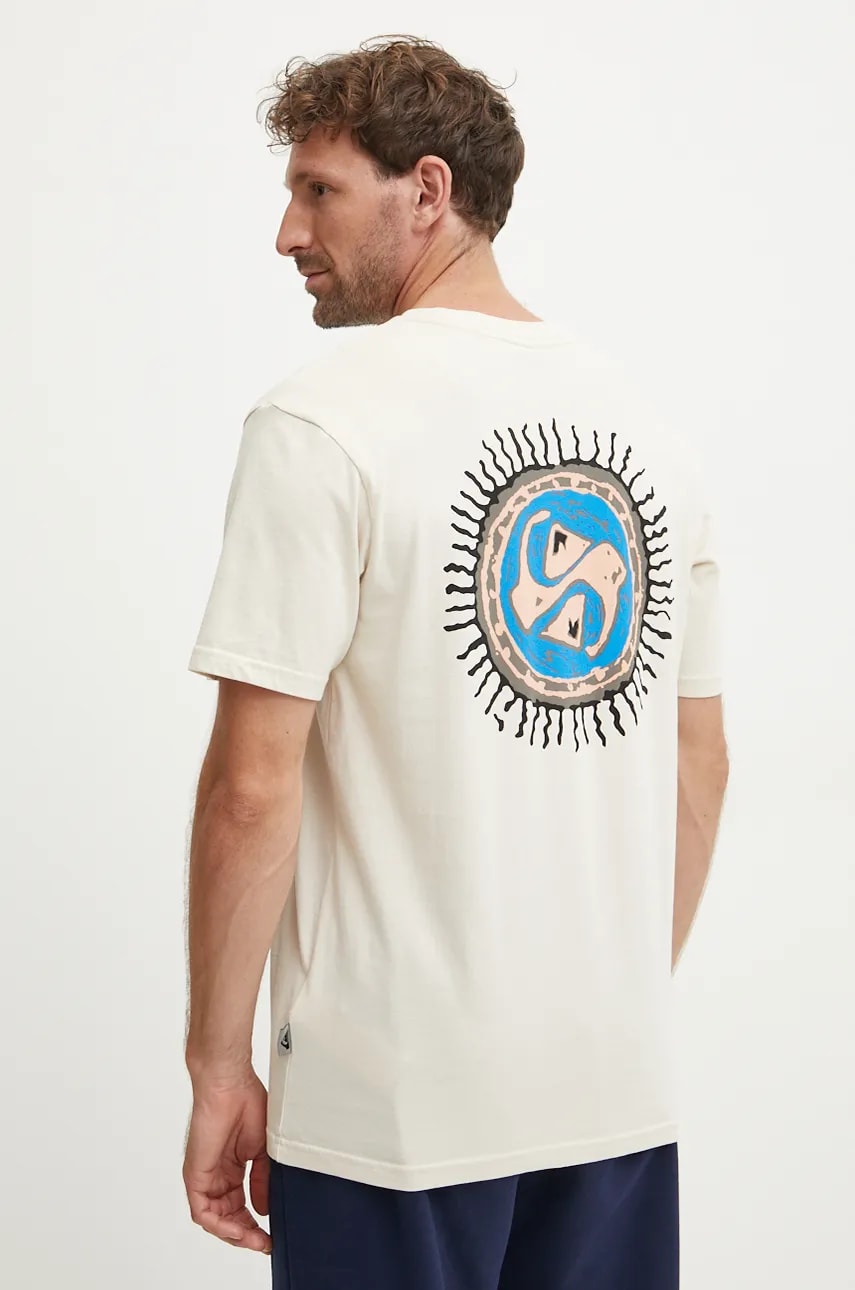 Quiksilver tricou din bumbac Fun Zone barbati, culoarea bej, cu imprimeu, EQYZT07831 Quiksilver tricou din bumbac Fun Zone barbati, culoarea bej, cu imprimeu, EQYZT07831