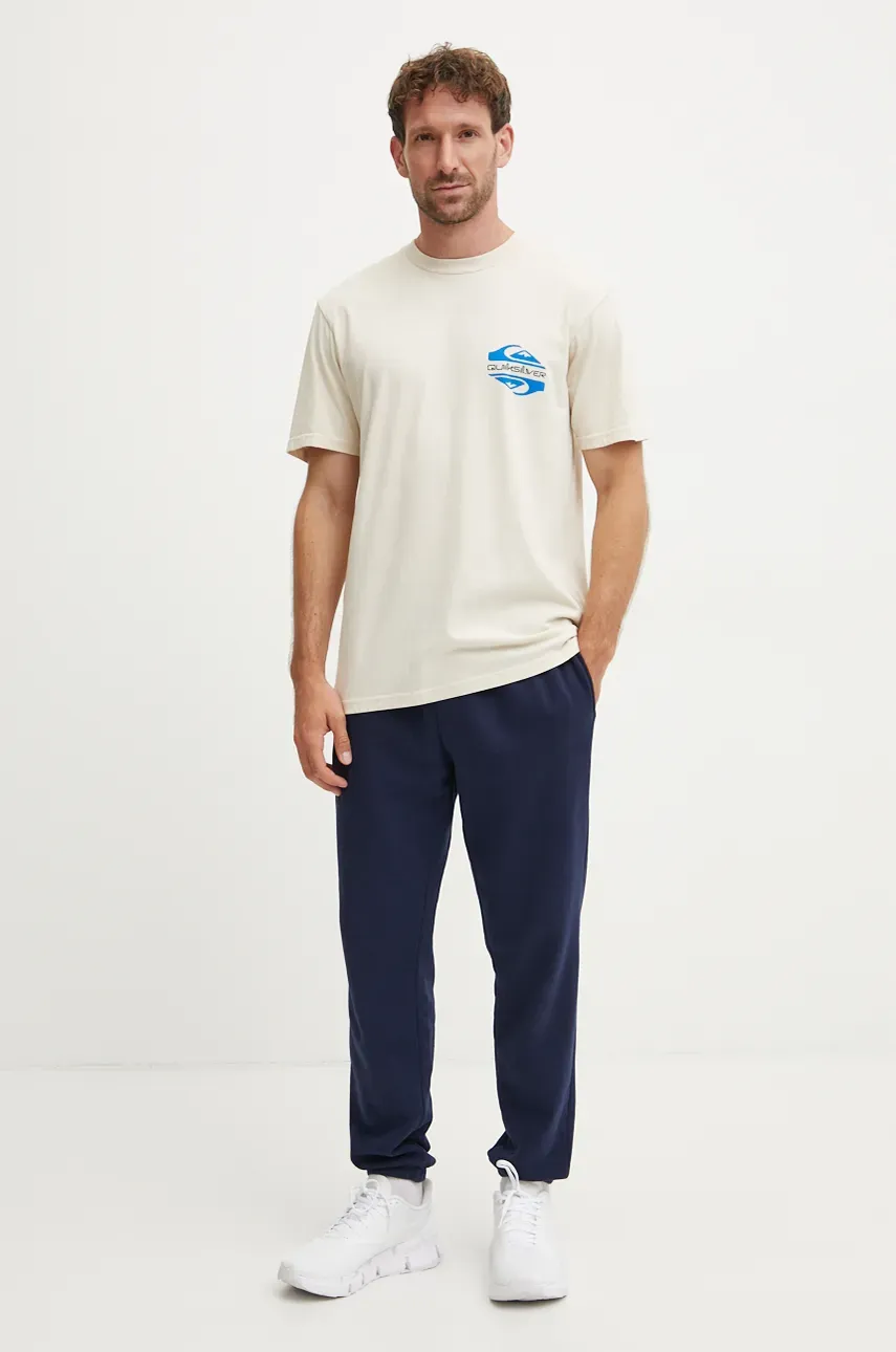 Хлопковая футболка Quiksilver Fun Zone мужская цвет бежевый с принтом EQYZT07831 Хлопковая футболка Quiksilver Fun Zone мужская цвет бежевый с принтом EQYZT07831