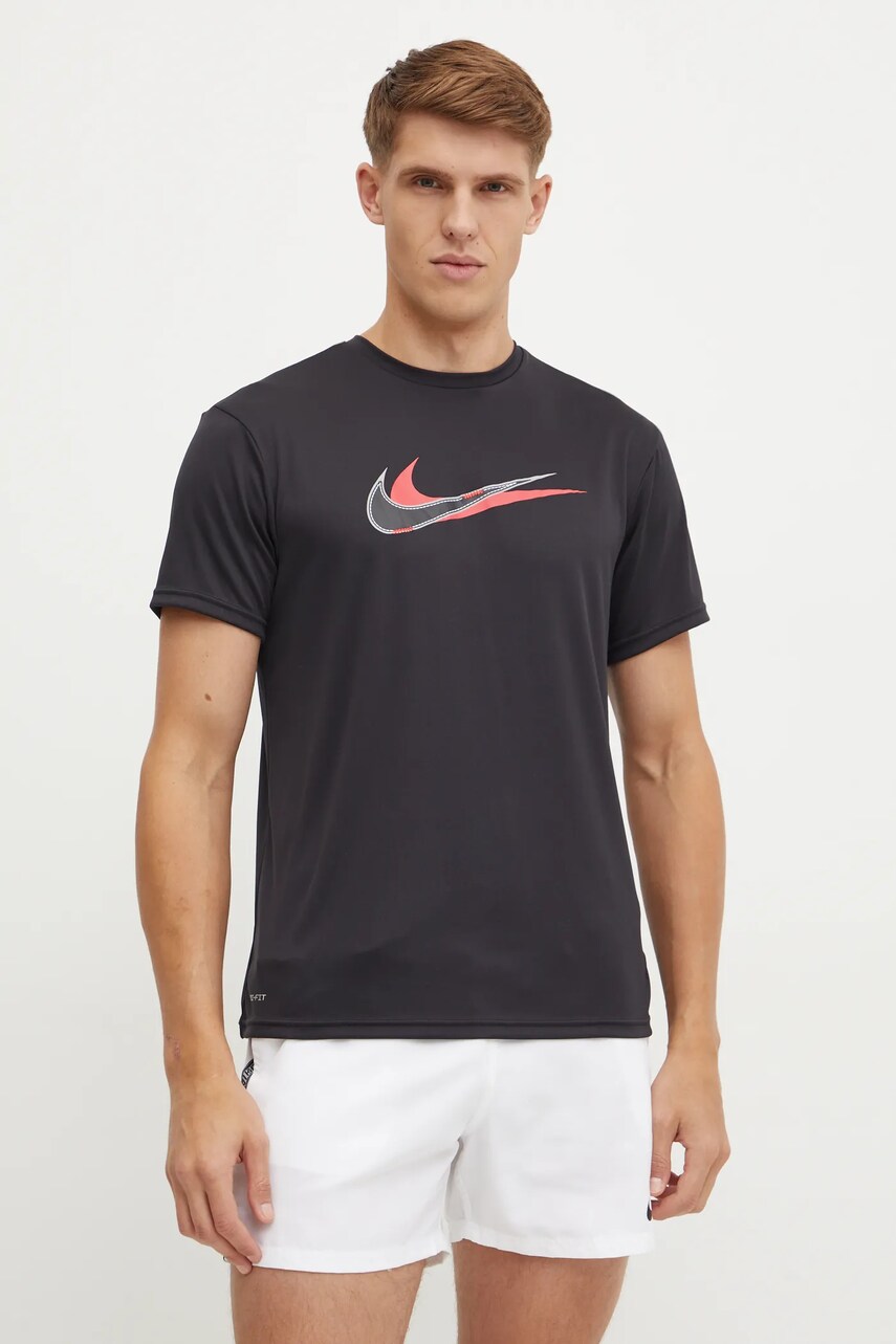 Nike tricou sport Stacked Swoosh culoarea negru, cu imprimeu, NESSE512