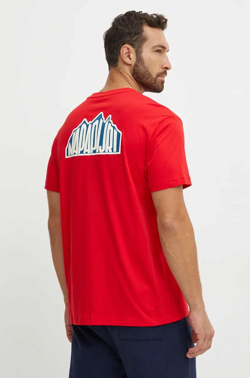 Napapijri tricou din bumbac S-Linth barbati, culoarea rosu, cu imprimeu, NP0A4I39R061