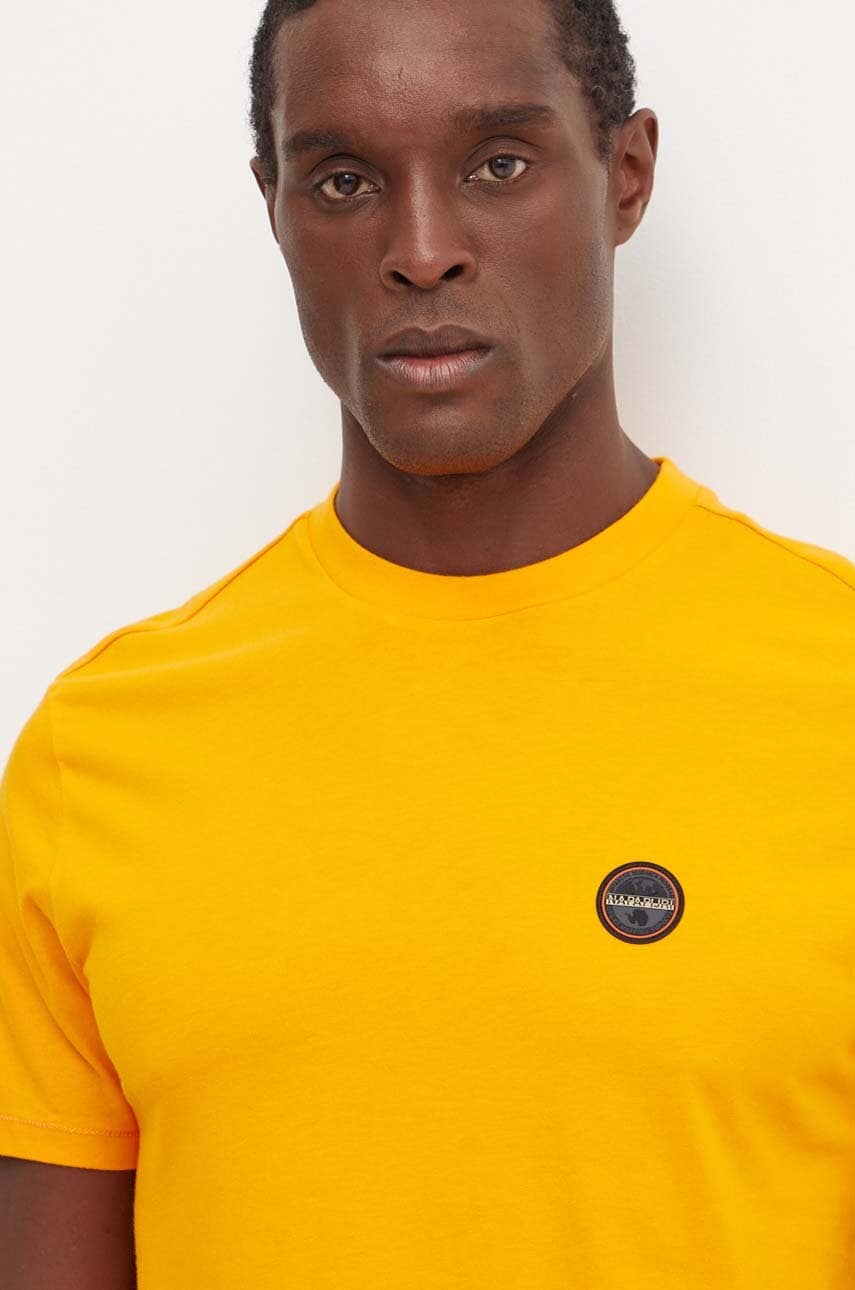 Napapijri tricou din bumbac S-Badge barbati, culoarea portocaliu, neted, NP0A4I3NA671