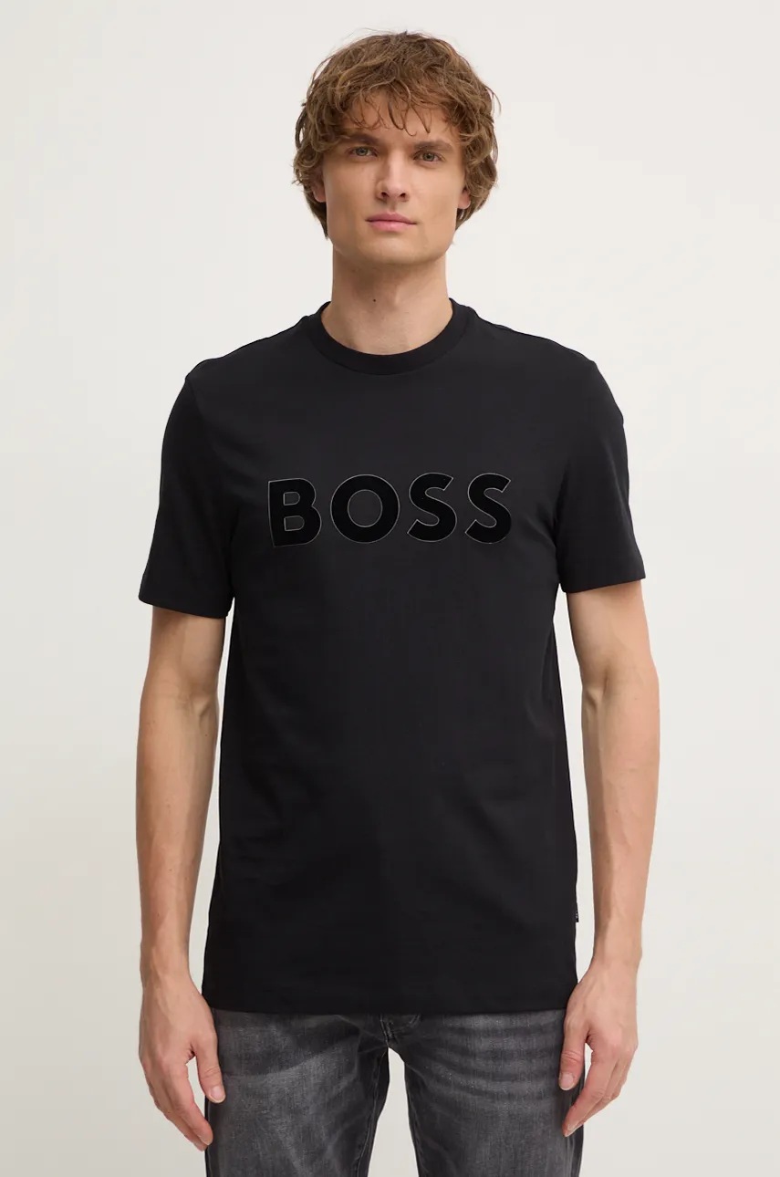 BOSS tricou din bumbac barbati, culoarea negru, cu imprimeu, 50527338