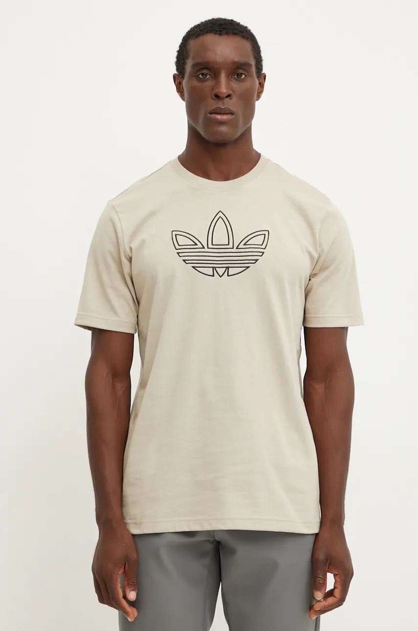 Бавовняна футболка adidas Originals Outline Tee чоловіча колір бежевий з аплікацією IW5824 