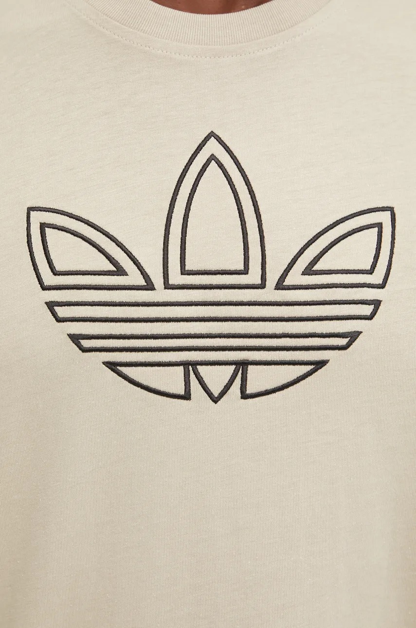 Бавовняна футболка adidas Originals Outline Tee чоловіча колір бежевий з аплікацією IW5824 