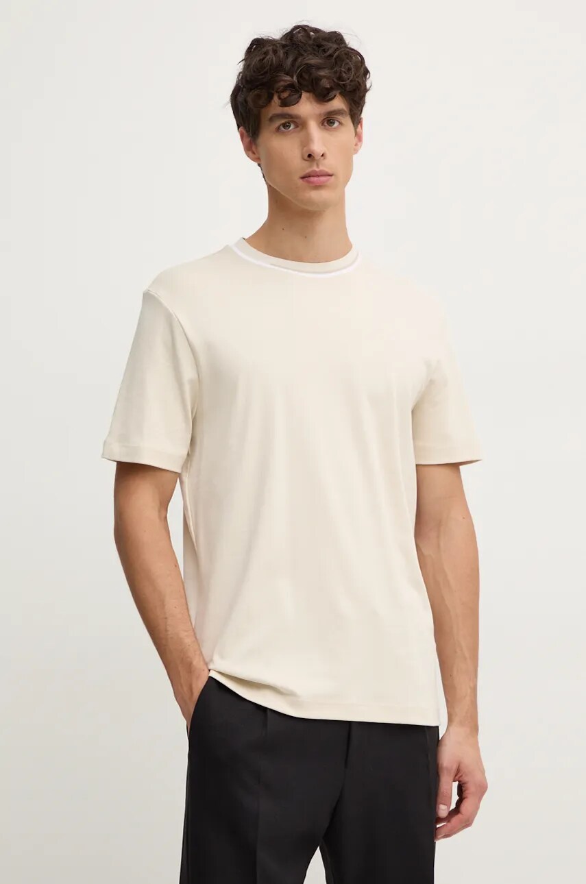 BOSS tricou din bumbac barbati, culoarea bej, neted, 50530089