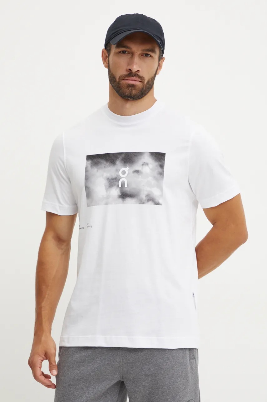 ON running tricou din bumbac barbati, culoarea alb, cu imprimeu, 1ME30560069