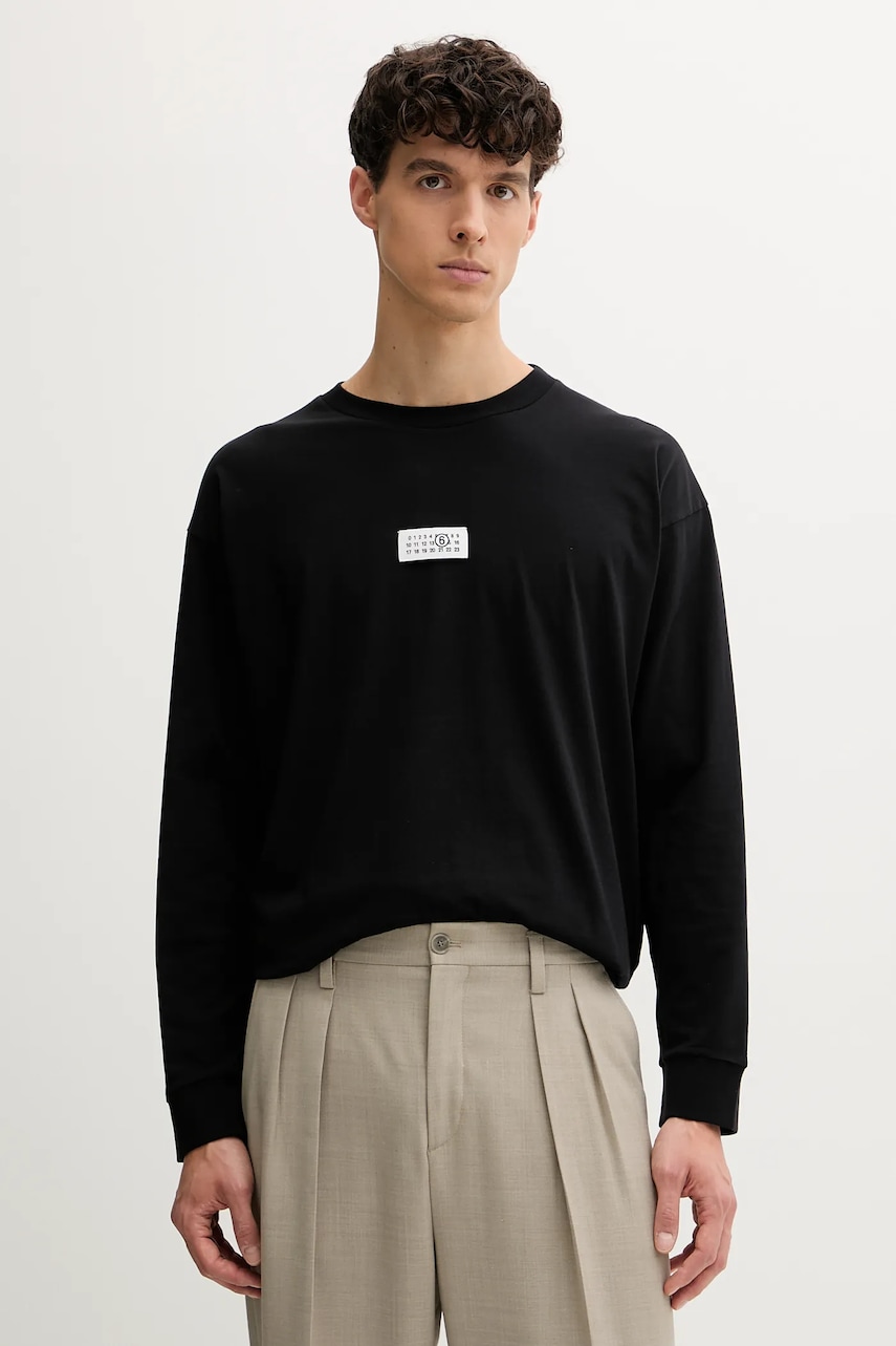 MM6 Maison Margiela longsleeve din bumbac culoarea negru, cu imprimeu, SH0GC0034.S24312