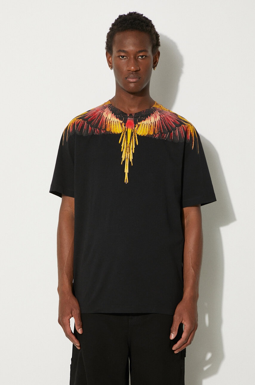 Marcelo Burlon tricou din bumbac Icon Wings barbati, culoarea negru, cu imprimeu, CMAA056F24JER0011025