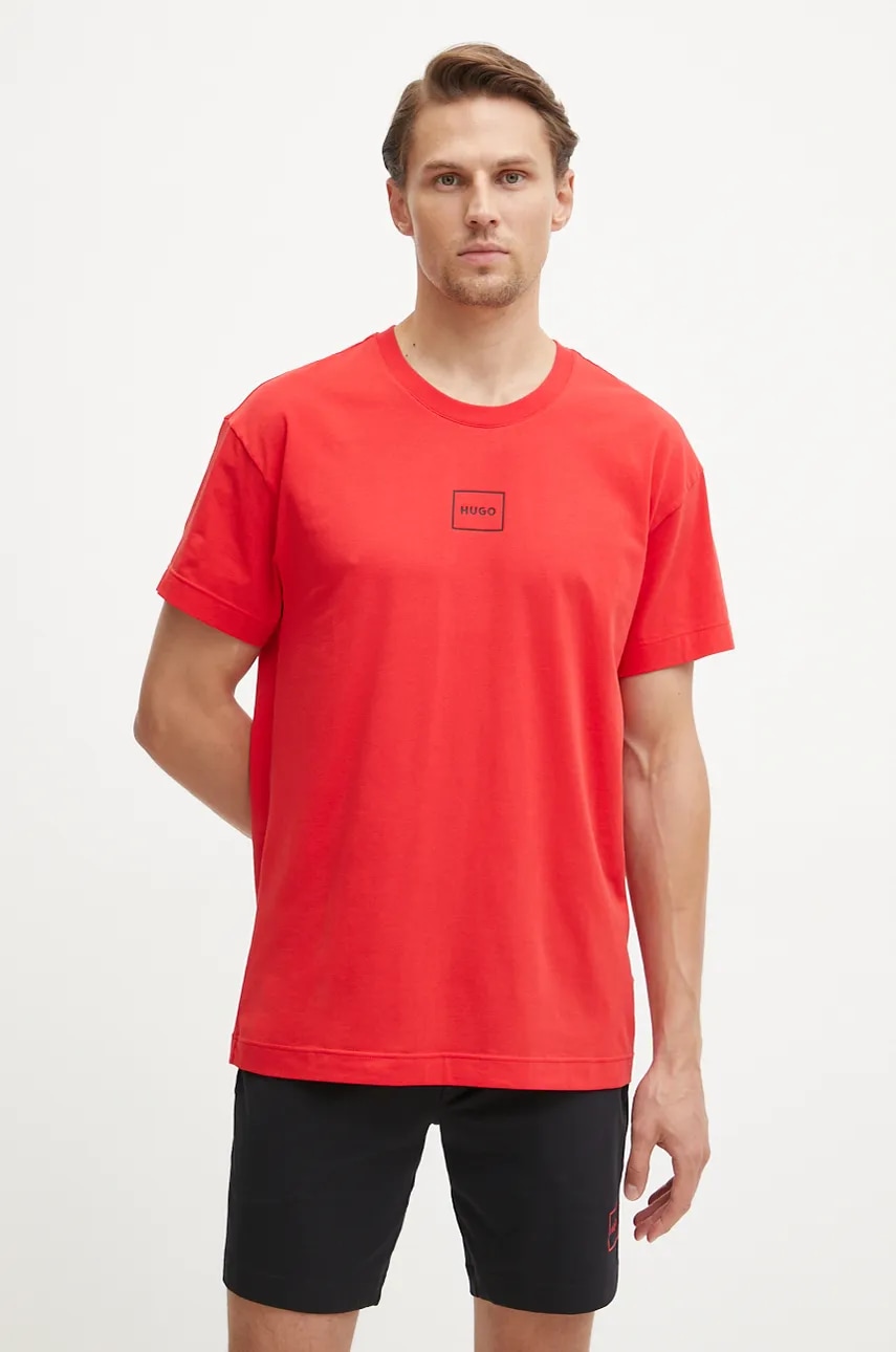 HUGO tricou lounge culoarea rosu, cu imprimeu, 50525236
