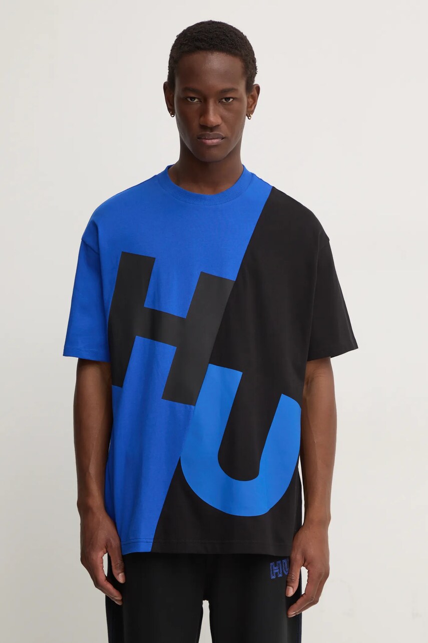 Hugo Blue tricou din bumbac barbati, culoarea violet, cu imprimeu, 50521615