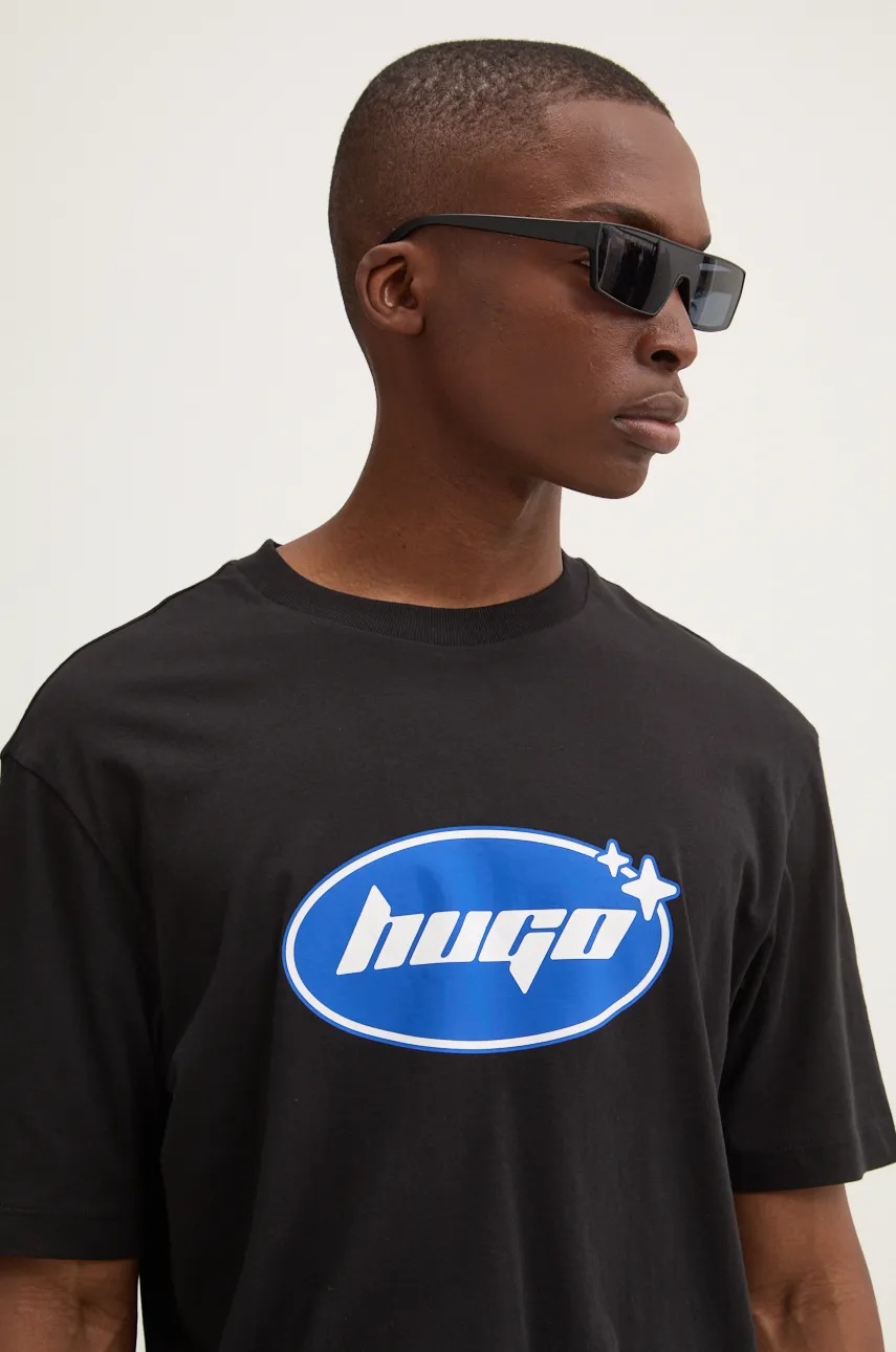 

Памучна тениска Hugo Blue в черно с принт 50528957, Черен