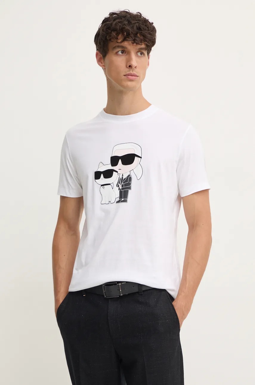 

Памучна тениска Karl Lagerfeld в бяло с принт 544241.755061, Бял