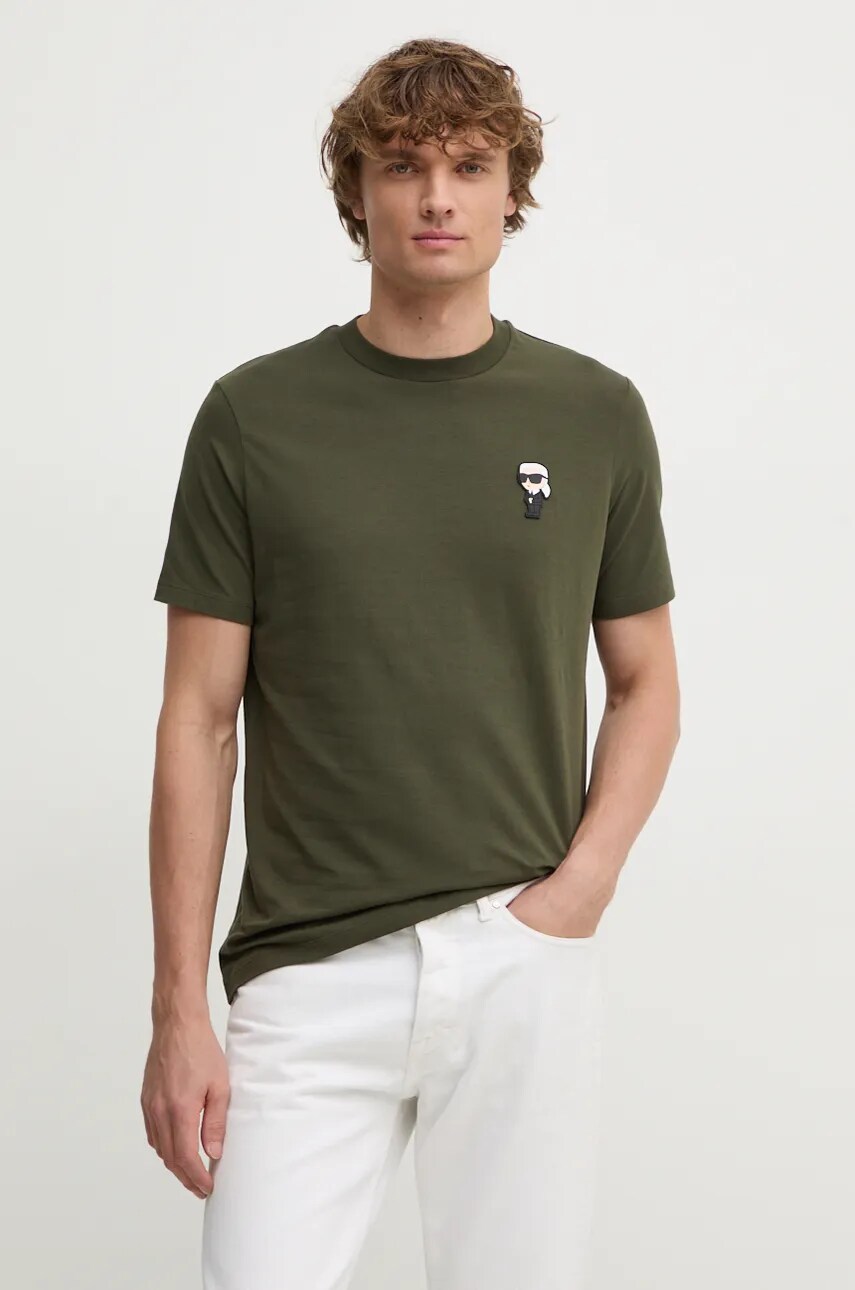 Karl Lagerfeld tricou barbati, culoarea verde, cu imprimeu, 544221.755027