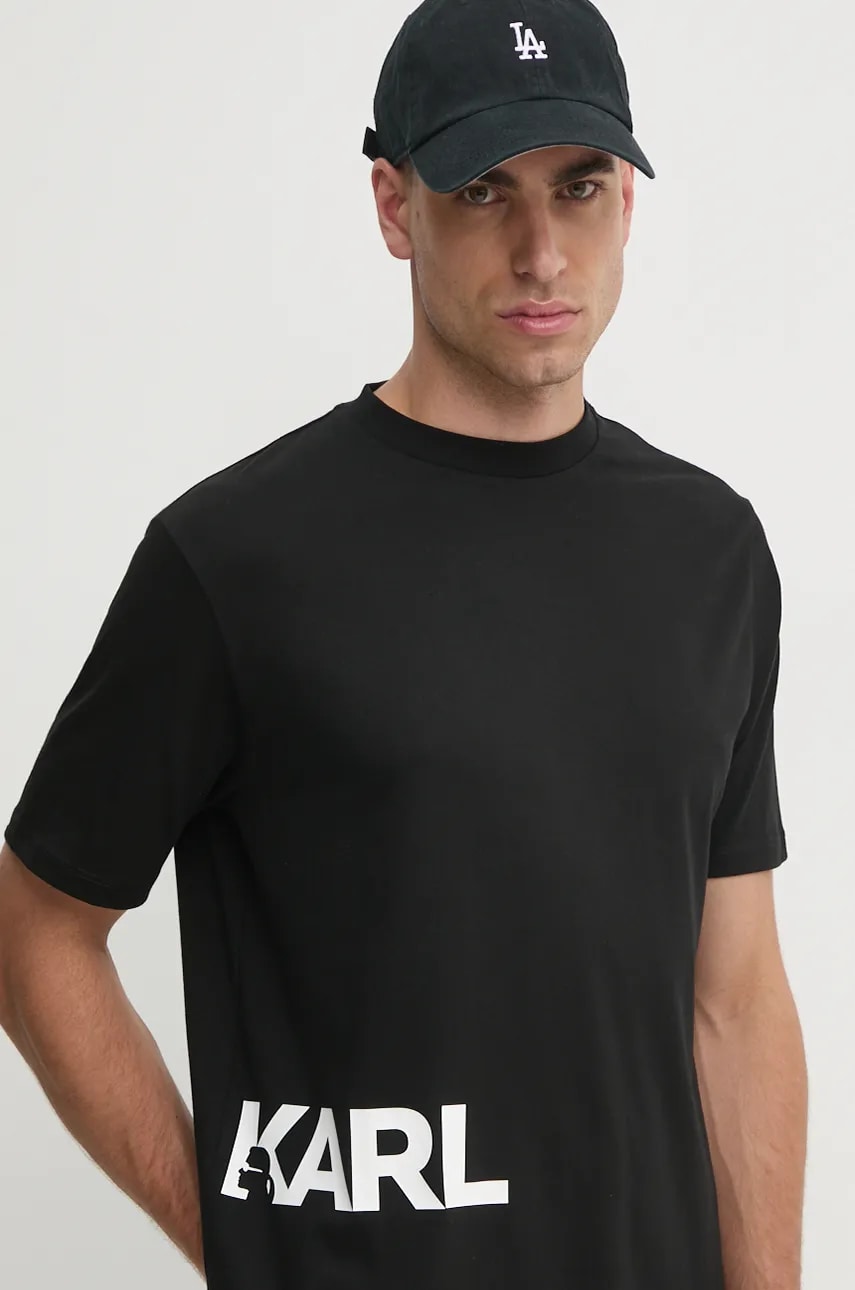 Karl Lagerfeld tricou din bumbac barbati, culoarea negru, cu imprimeu, 544225.755440