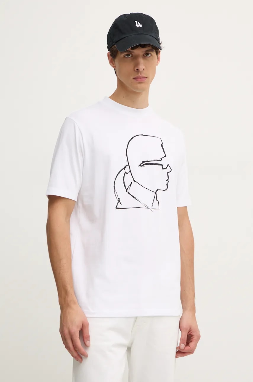 Karl Lagerfeld tricou din bumbac barbati, culoarea alb, cu imprimeu, 544225.755442 Karl Lagerfeld tricou din bumbac barbati, culoarea alb, cu imprimeu, 544225.755442