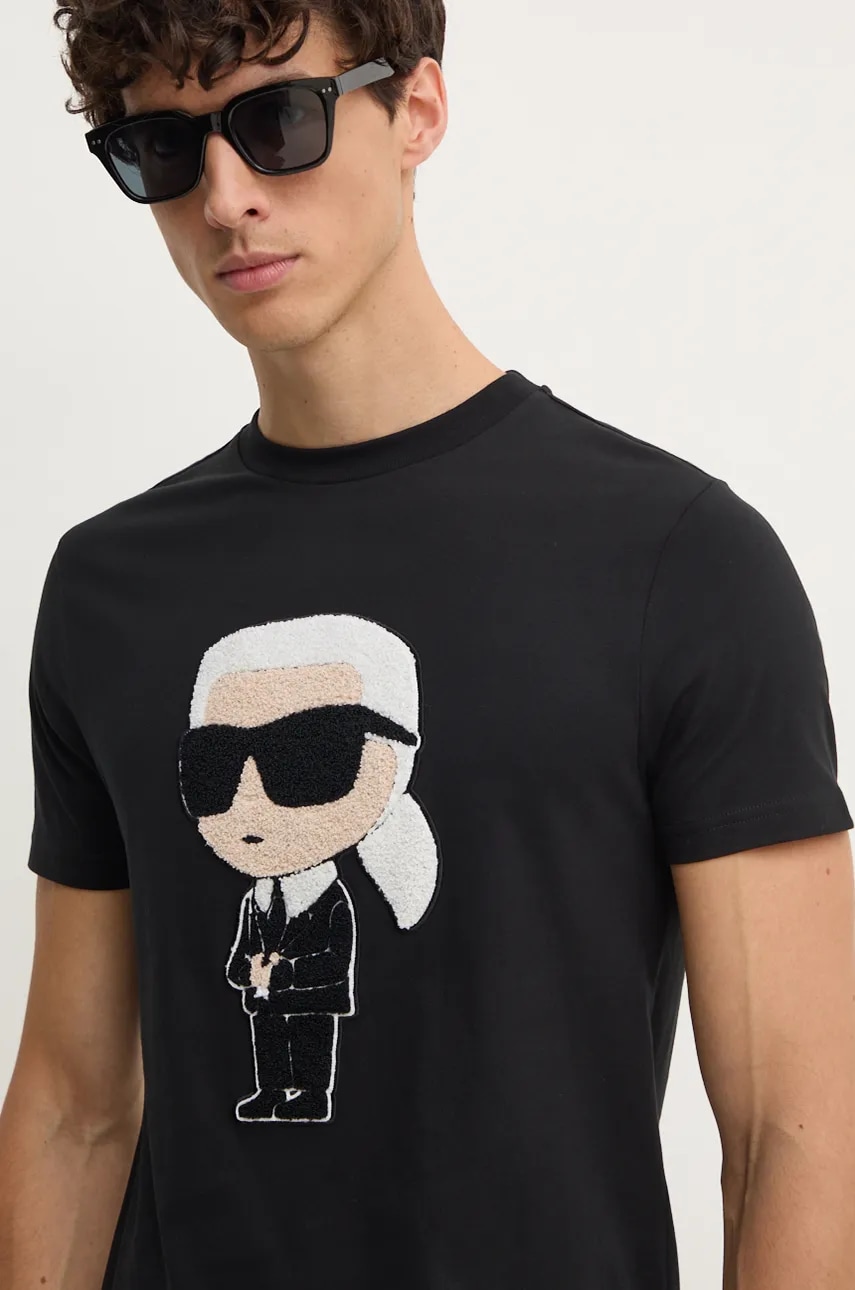 Karl Lagerfeld tricou din bumbac barbati, culoarea negru, cu imprimeu, 544250.755075