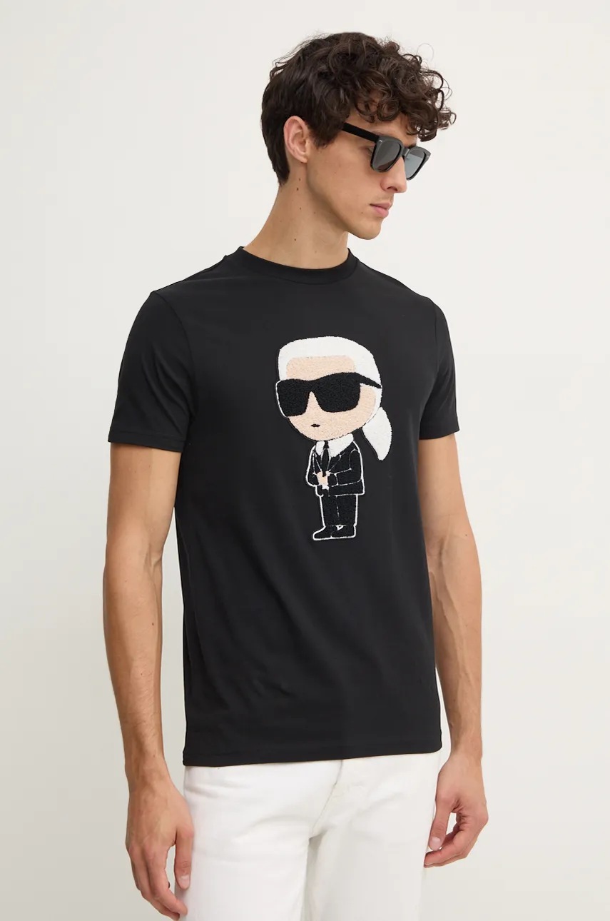Бавовняна футболка Karl Lagerfeld чоловіча колір чорний з аплікацією 544250.755075 