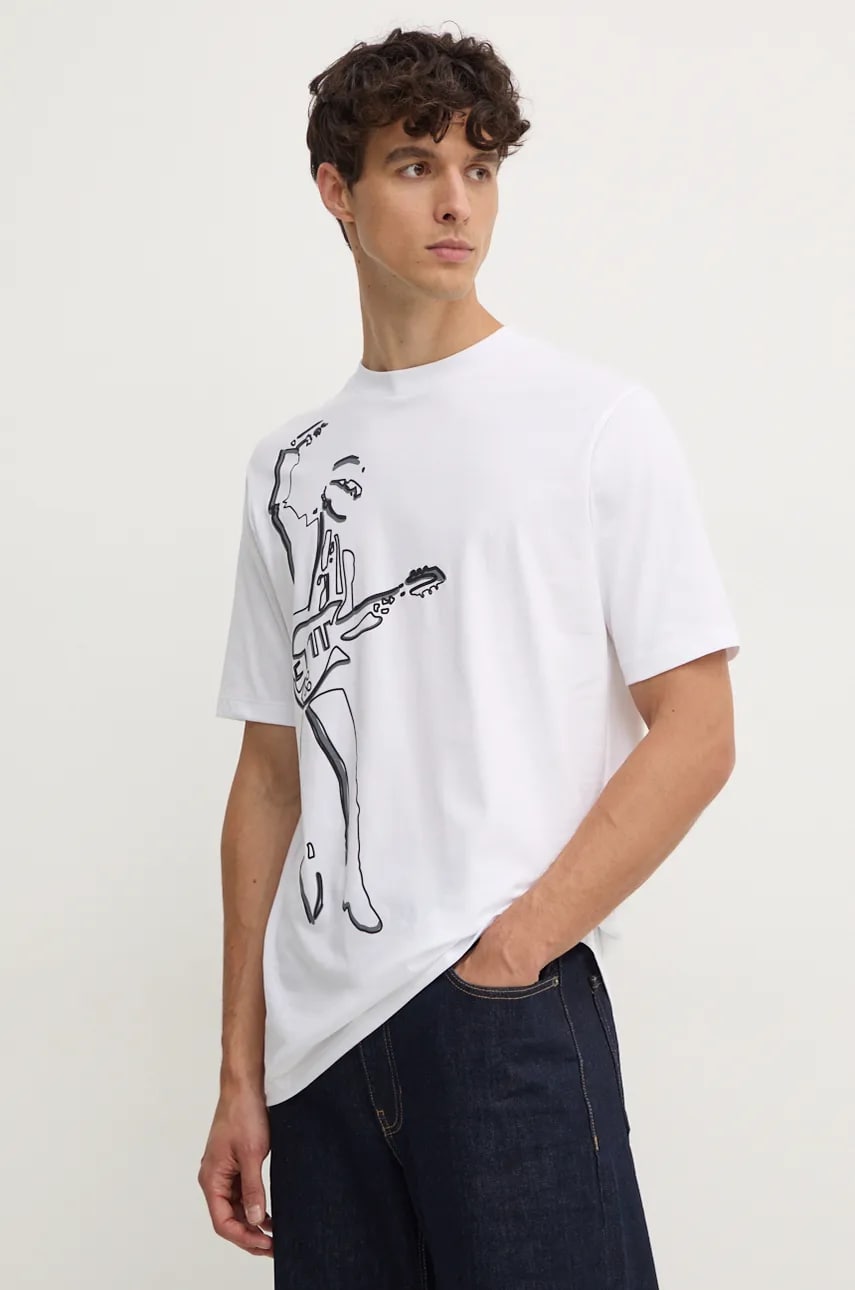 Karl Lagerfeld tricou din bumbac barbati, culoarea alb, cu imprimeu, 544225.755444 Karl Lagerfeld tricou din bumbac barbati, culoarea alb, cu imprimeu, 544225.755444