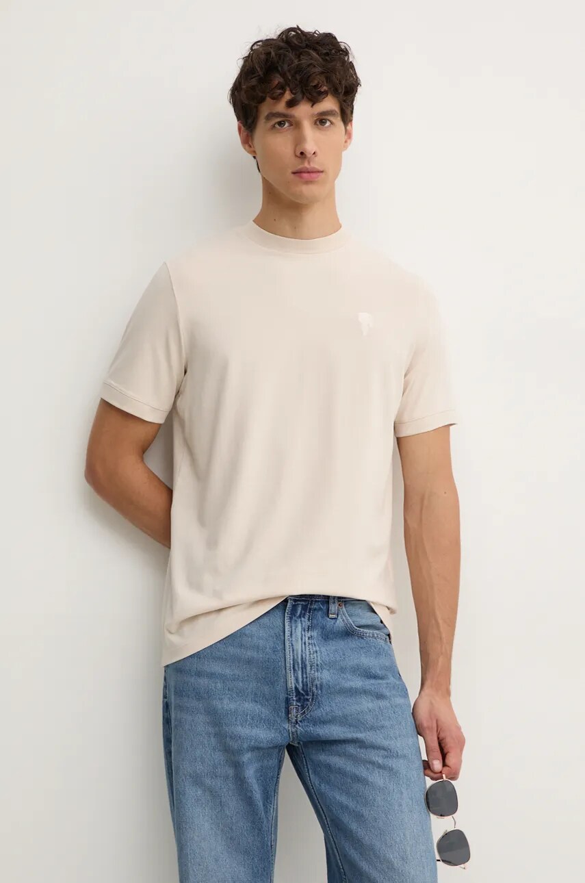 Karl Lagerfeld tricou barbati, culoarea bej, cu imprimeu, 544221.755055