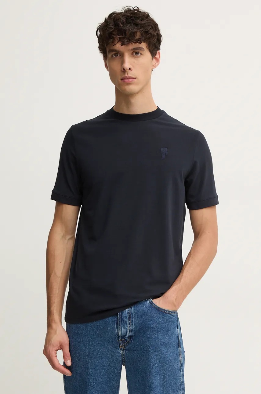 Karl Lagerfeld tricou barbati, culoarea albastru marin, cu imprimeu, 544221.755055