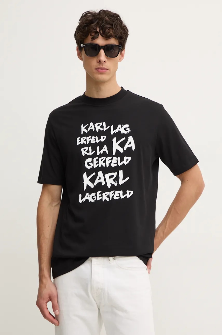Karl Lagerfeld tricou din bumbac barbati, culoarea negru, cu imprimeu, 544225.755443 Karl Lagerfeld tricou din bumbac barbati, culoarea negru, cu imprimeu, 544225.755443