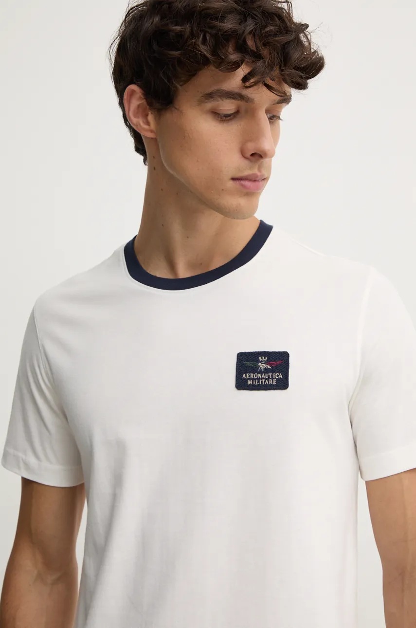 Aeronautica Militare tricou din bumbac barbati, culoarea bej, cu imprimeu, TS2331J662