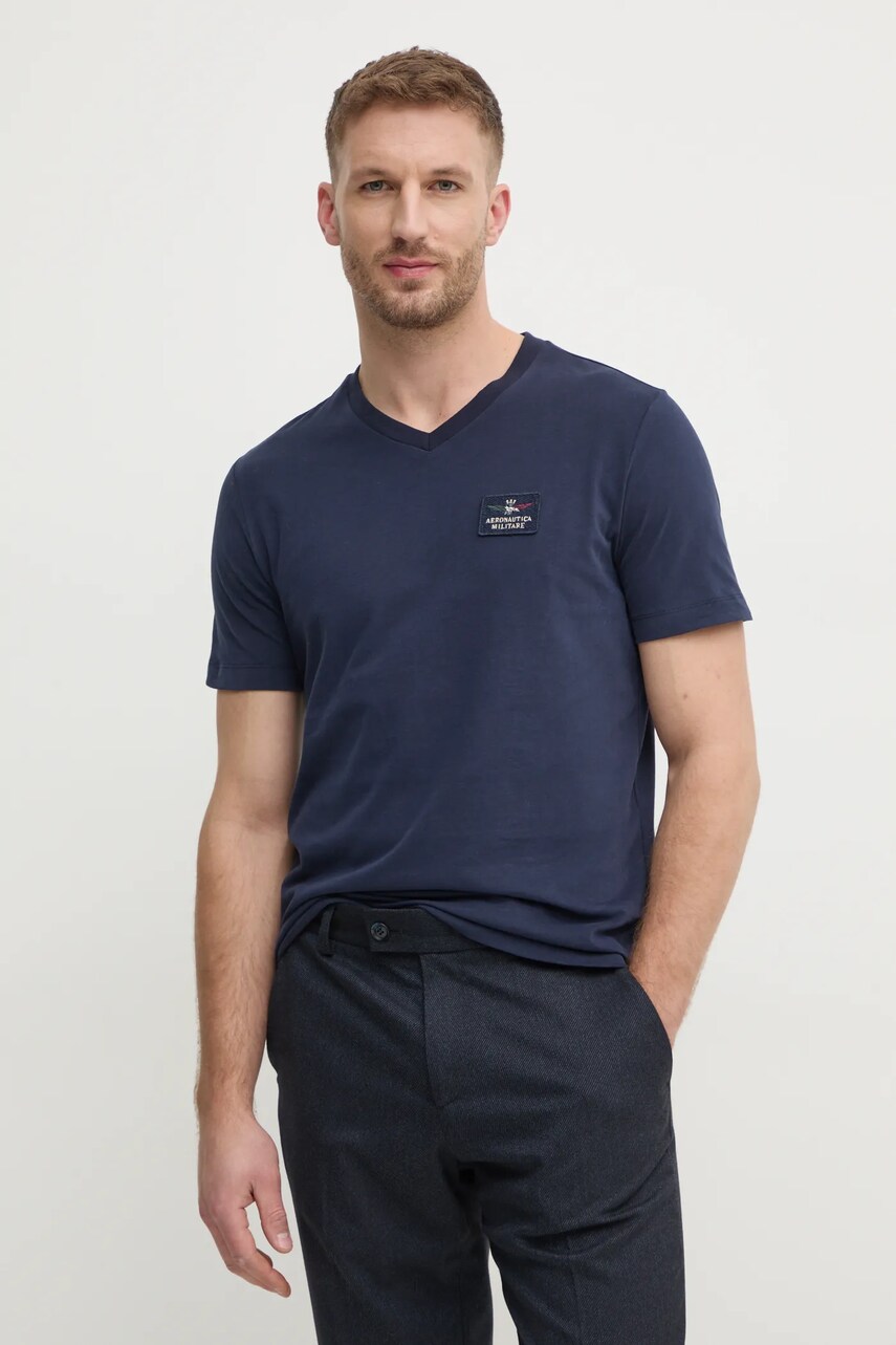 Aeronautica Militare tricou din bumbac barbati, culoarea albastru marin, cu imprimeu, TS2333J662