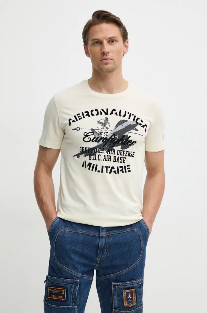 

Памучна тениска Aeronautica Militare в бежово с принт TS2343J634, Бежов