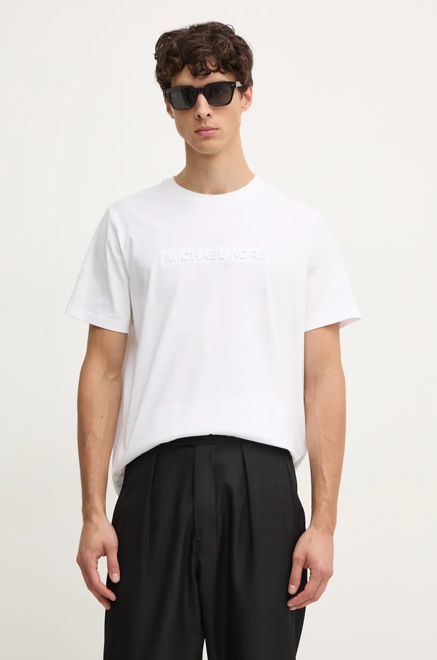 Michael Kors tricou din bumbac barbati, culoarea alb, cu imprimeu, CF4529H1V2 Michael Kors tricou din bumbac barbati, culoarea alb, cu imprimeu, CF4529H1V2