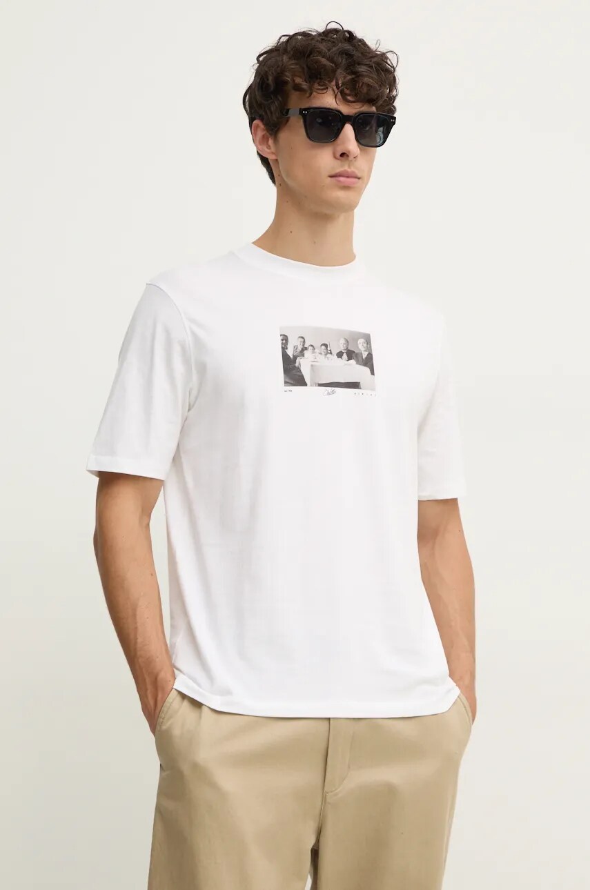 Sisley tricou din bumbac barbati, culoarea alb, cu imprimeu, 3I1XS1044