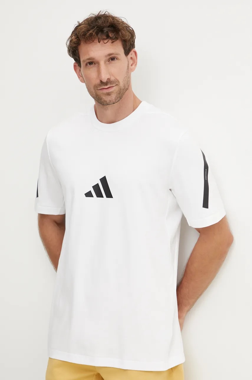 adidas tricou din bumbac Z.N.E. bărbați, culoarea alb, cu imprimeu, JE3078