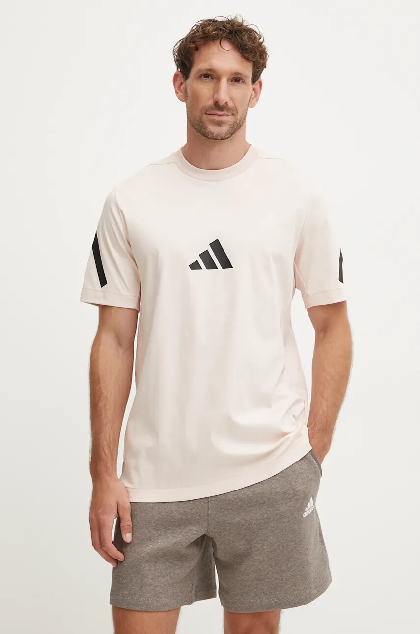 adidas tricou din bumbac ZNE barbati, culoarea bej, cu imprimeu, JF2459 adidas tricou din bumbac ZNE barbati, culoarea bej, cu imprimeu, JF2459