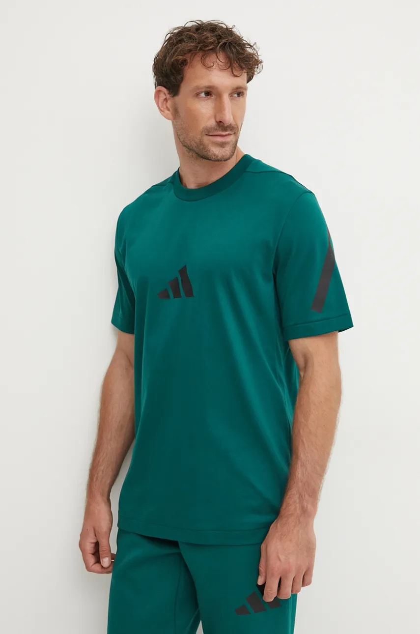 adidas tricou din bumbac Z.N.E. bărbați, culoarea verde, cu imprimeu, JF6544 adidas tricou din bumbac Z.N.E. bărbați, culoarea verde, cu imprimeu, JF6544