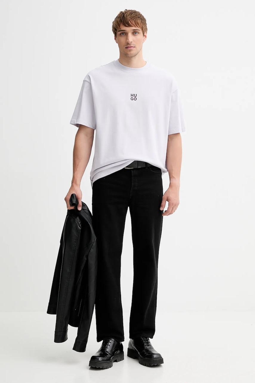 Хлопковая футболка HUGO мужская цвет фиолетовый с принтом 50521269 Хлопковая футболка HUGO мужская цвет фиолетовый с принтом 50521269