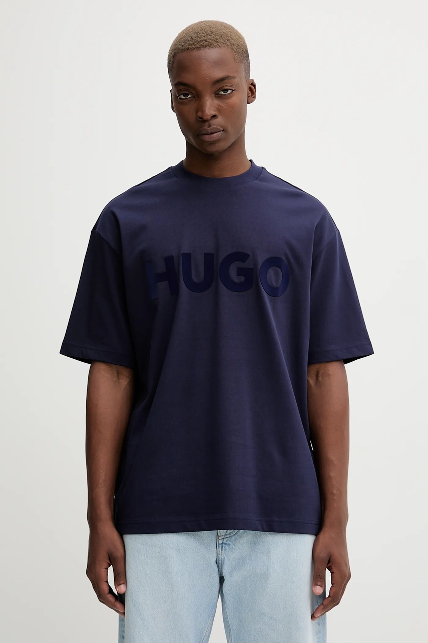 HUGO tricou din bumbac culoarea negru, cu imprimeu, 50525765