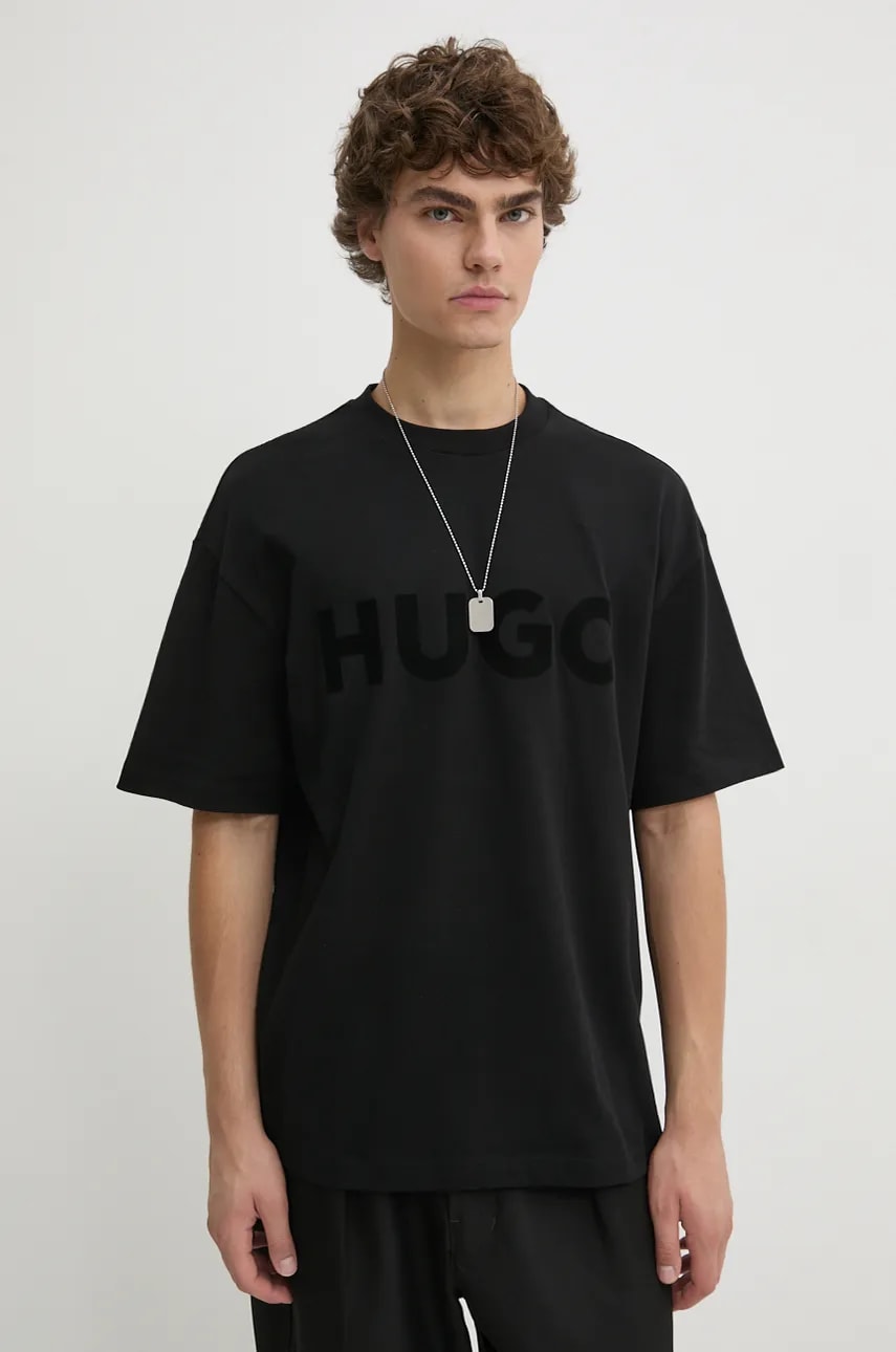 Levně Bavlněné tričko HUGO černá barva, s potiskem, 50525765
