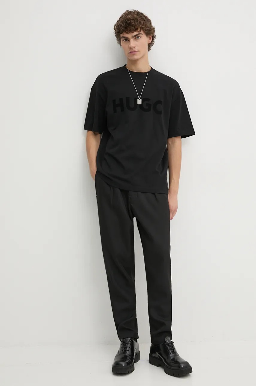 Хлопковая футболка HUGO мужская цвет чёрный с принтом 50525765 Хлопковая футболка HUGO мужская цвет чёрный с принтом 50525765