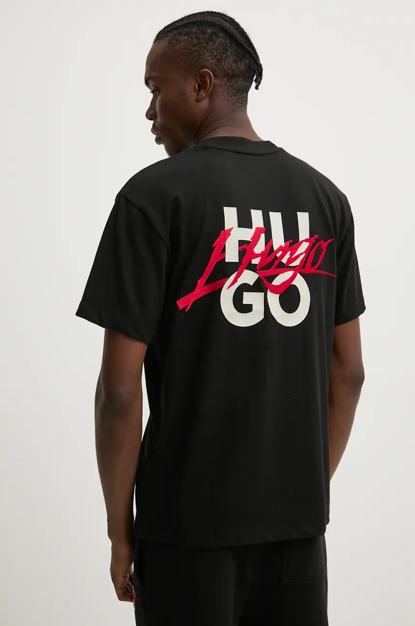 HUGO tricou din bumbac barbati, culoarea negru, cu imprimeu, 50527926