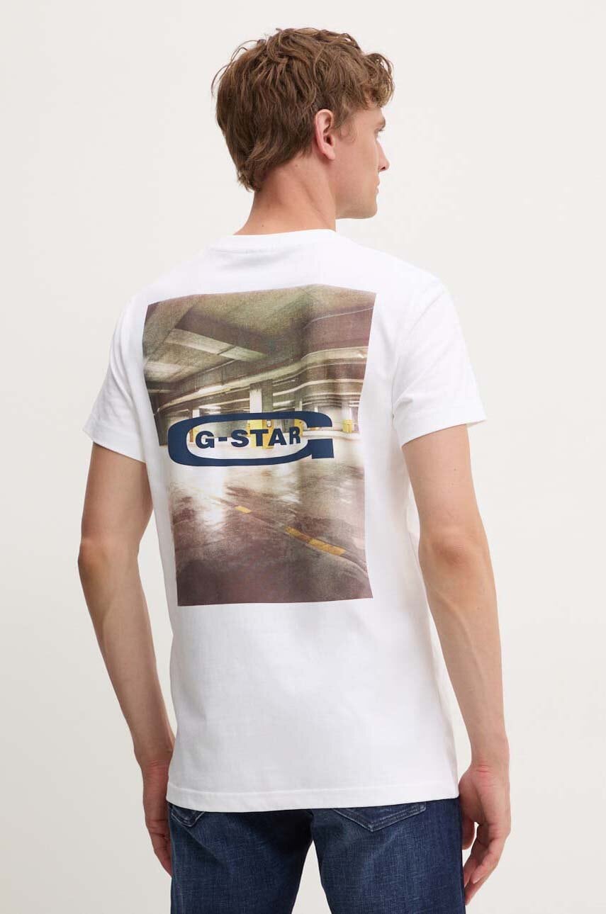 G-Star Raw tricou din bumbac barbati, culoarea alb, cu imprimeu, D25093-C784 G-Star Raw tricou din bumbac barbati, culoarea alb, cu imprimeu, D25093-C784