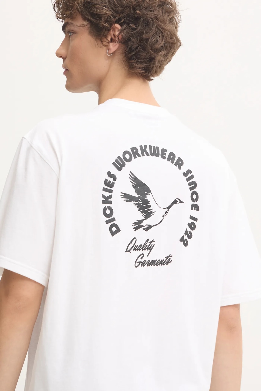 

Памучна тениска Dickies GOOSE в бяло с принт DK0A863G, Бял