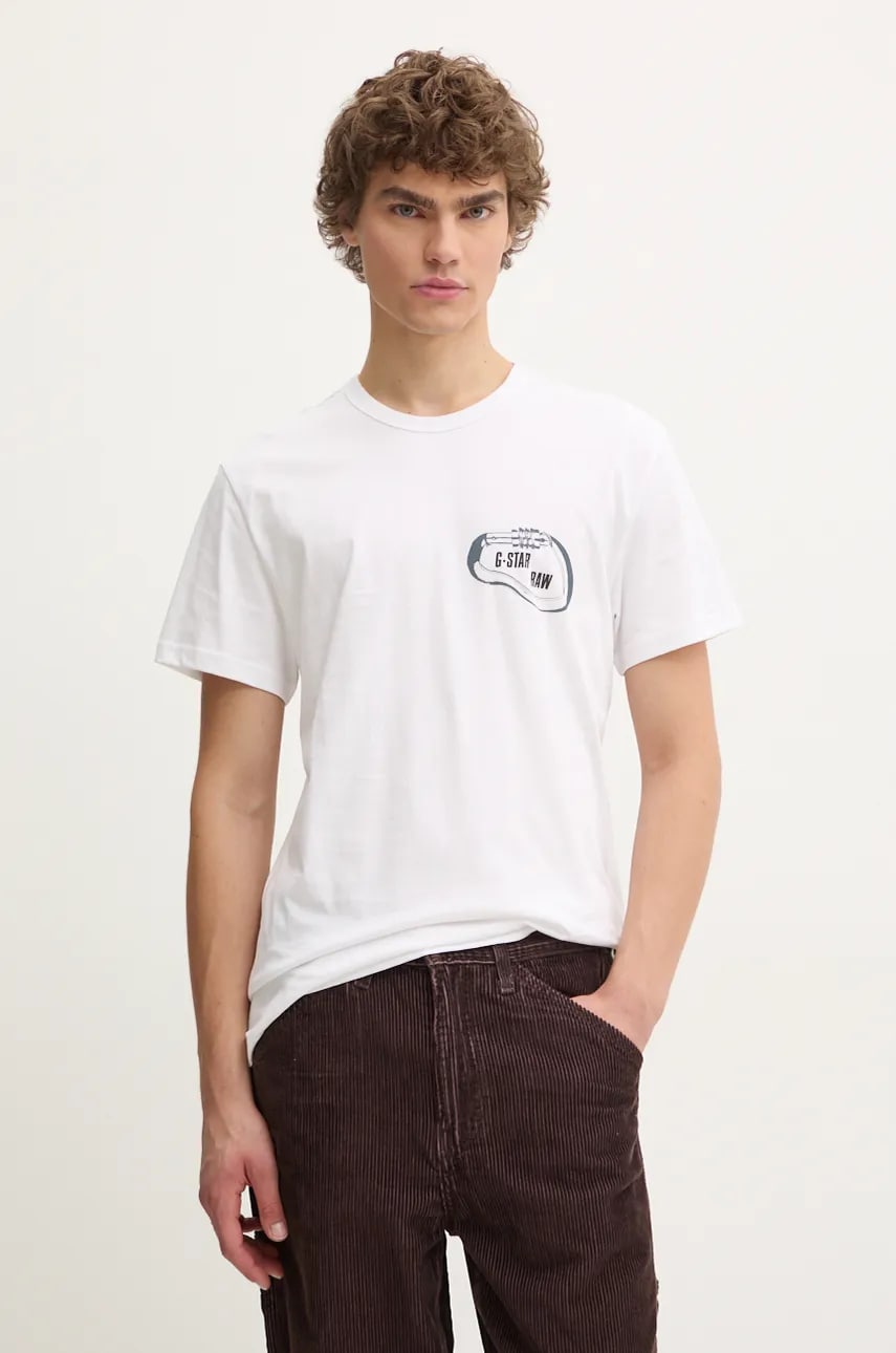 G-Star Raw tricou barbati, culoarea alb, cu imprimeu, D25085-C506