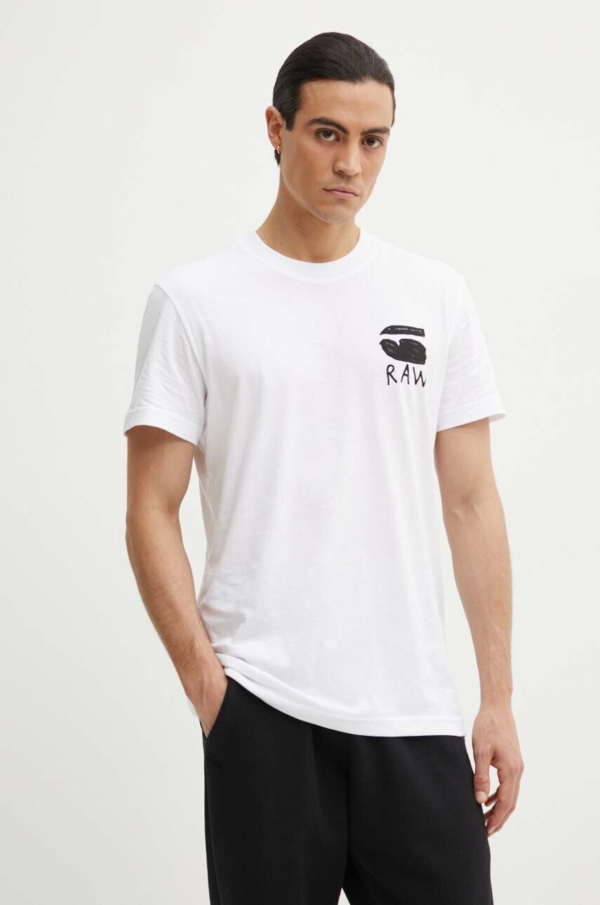 G-Star Raw tricou din bumbac barbati, culoarea alb, cu imprimeu, D25700-336