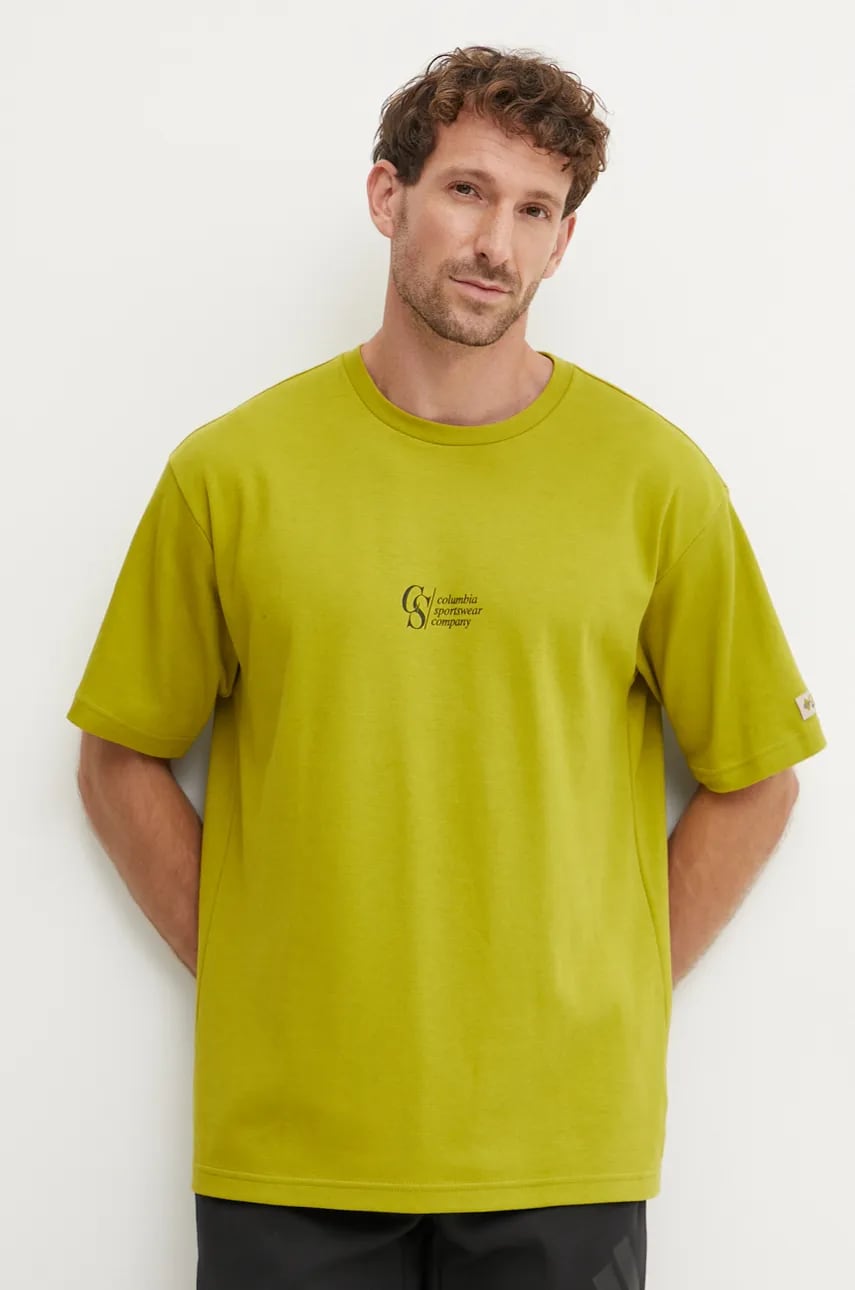 Columbia tricou CSC Heritage barbati, culoarea verde, cu imprimeu, 2090871 Columbia tricou CSC Heritage barbati, culoarea verde, cu imprimeu, 2090871
