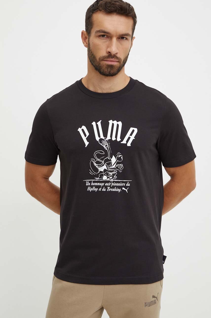 

Памучна тениска Puma в черно с принт 628003, Черен