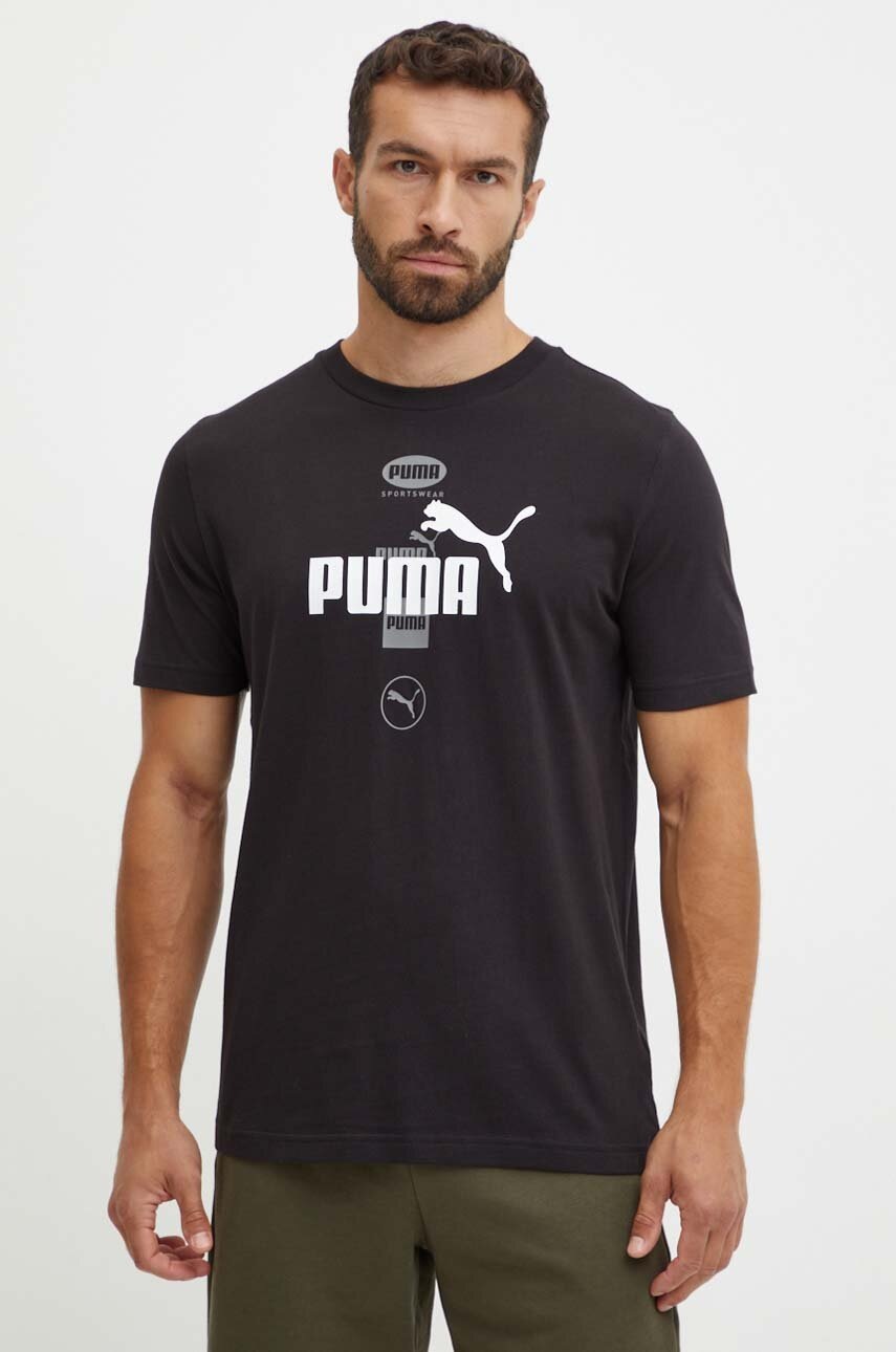 

Памучна тениска Puma в черно с принт 681738, Черен