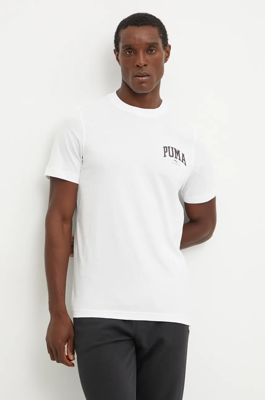 Puma tricou din bumbac barbati, culoarea alb, cu imprimeu, 681792