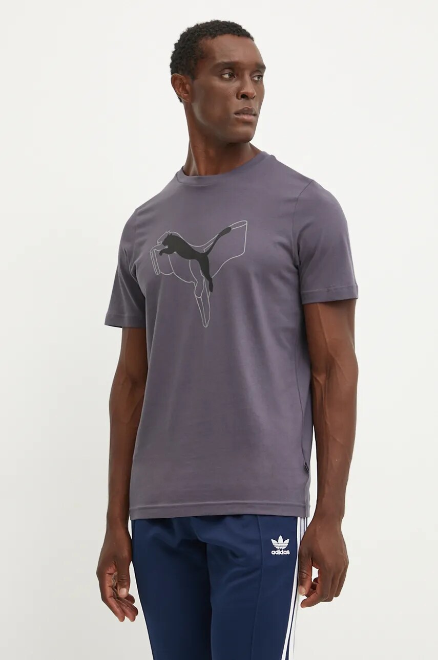 Puma tricou din bumbac barbati, culoarea gri, cu imprimeu, 682858