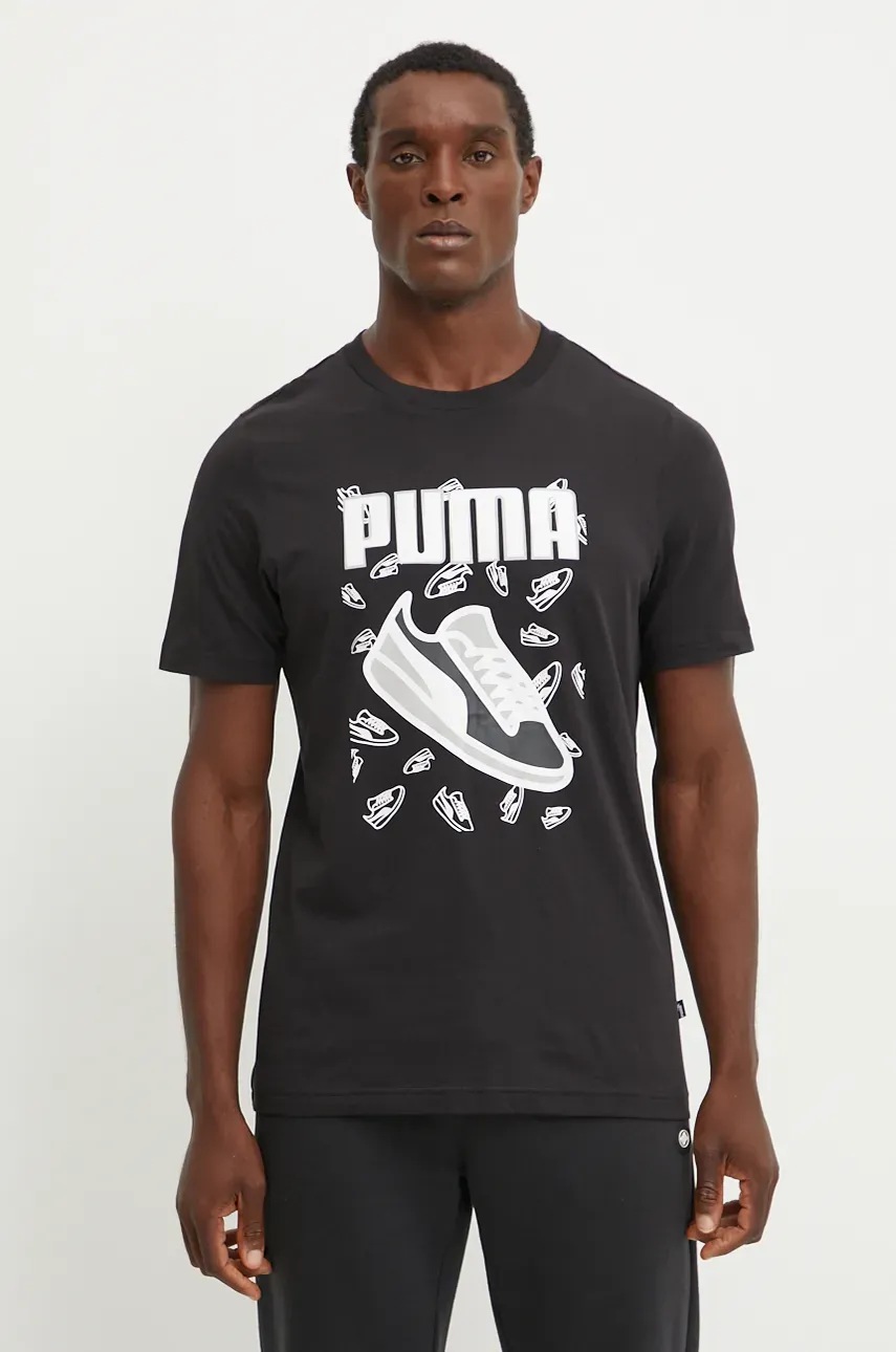 

Памучна тениска Puma в черно с принт 683209, Черен