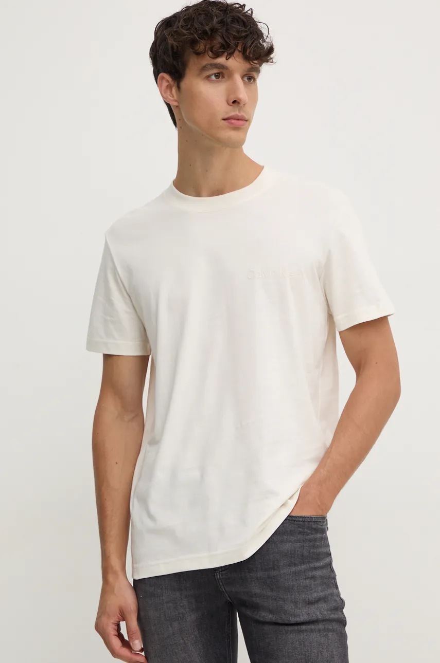 

Памучна тениска Calvin Klein Jeans в бежово с принт J30J326402, Бежов