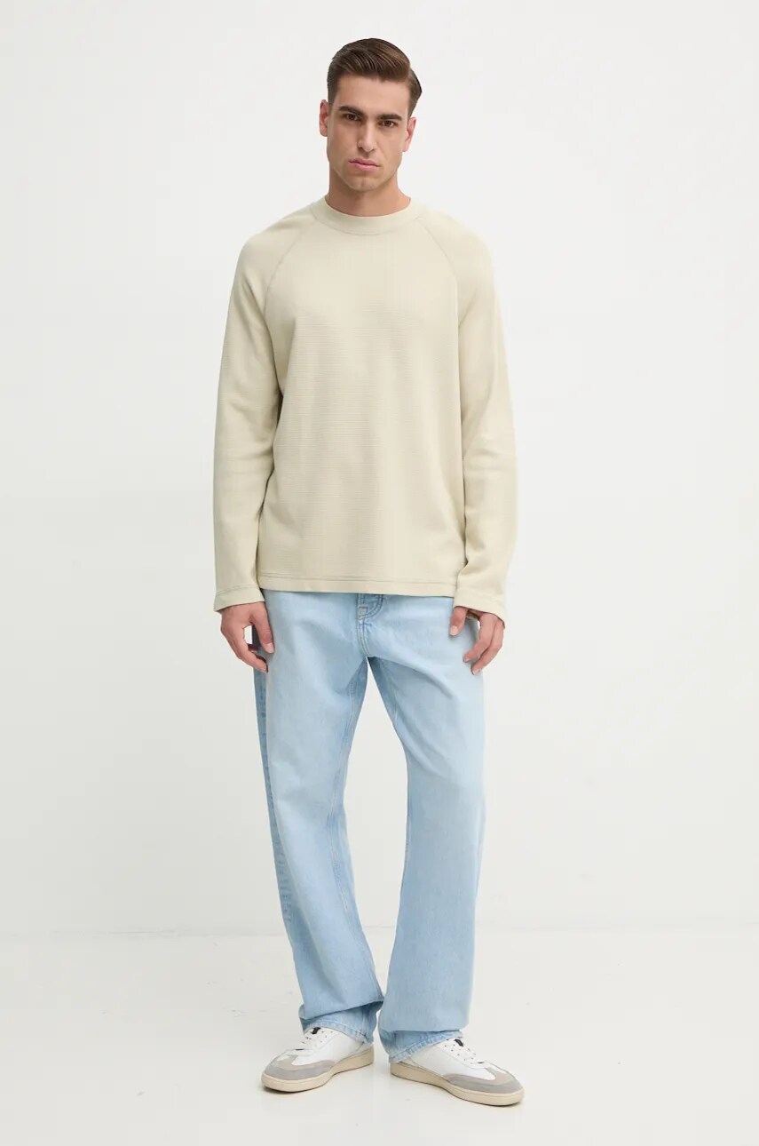 Хлопковый лонгслив Calvin Klein Jeans цвет бежевый однотонный J30J326450 Хлопковый лонгслив Calvin Klein Jeans цвет бежевый однотонный J30J326450